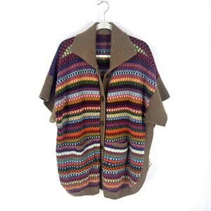 See by Chloe Brown Multicolor Stripe Wool Blend Cardigan NO BELT Size Small